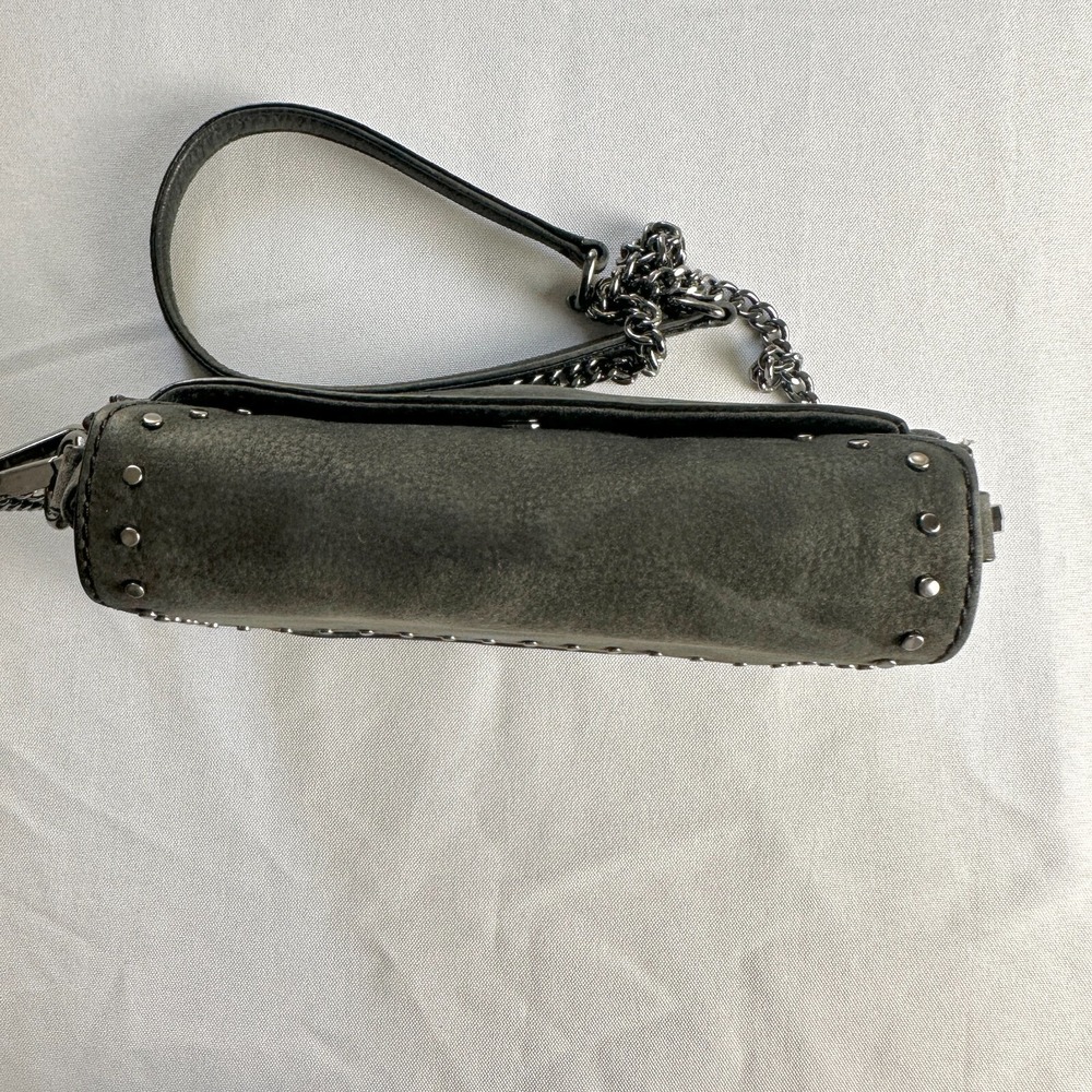 Rebecca Minkoff Purse S Charcoal Suede Studded Chain Crossbody Velvety‎ Baddie - Picture 3 of 16